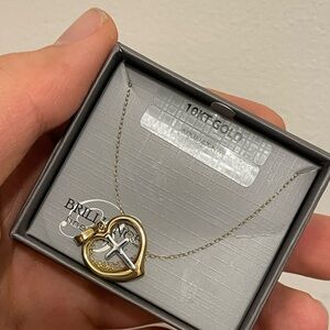 10KT white & yellow gold heart cross pendant with chain